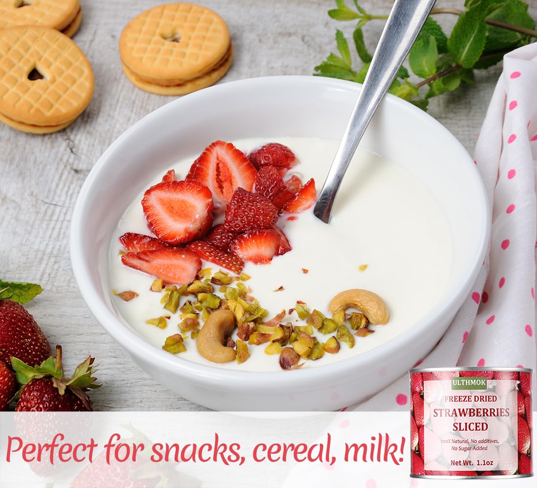 Premium Freeze Dried Strawberries Slices 1.1OZ /30g,1 Ingredient, Made with 100% Natural Strawberries,No Sugar Added & No Additives.