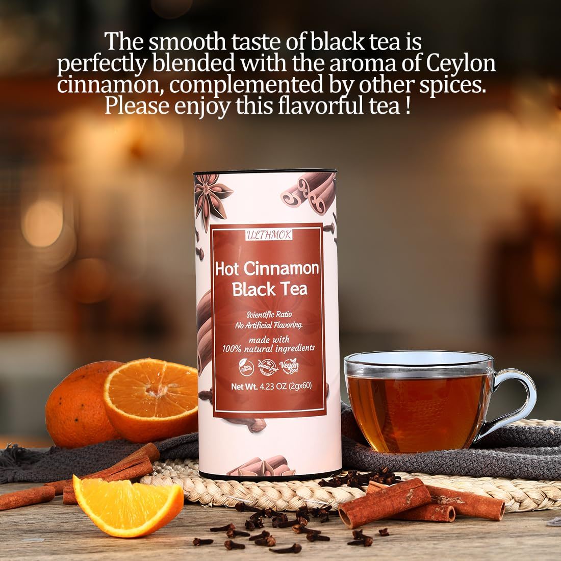 60 Premium Cinnamon Black Tea, 4.23OZ (120g), 100% Natural & No Additives.