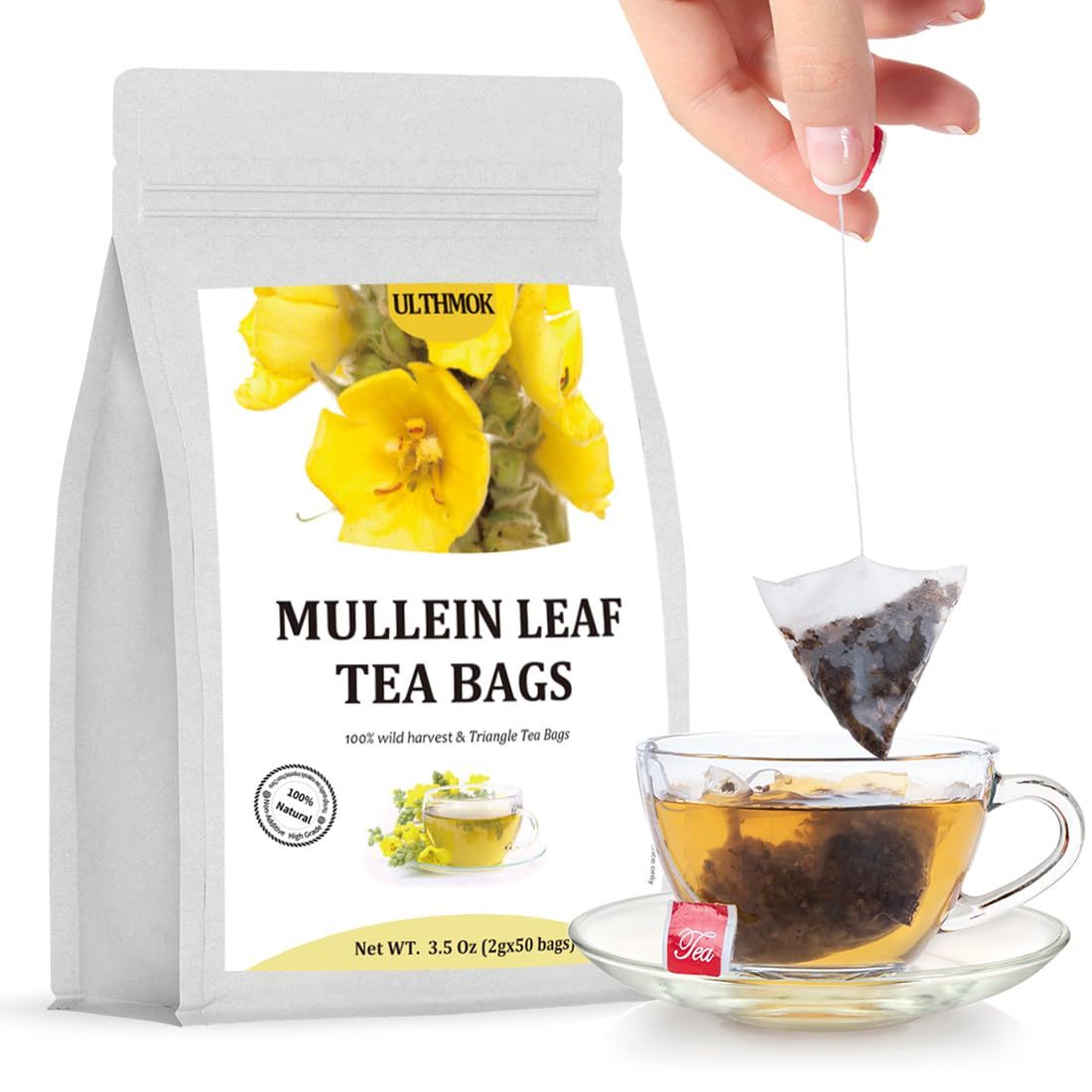 Premium 50 Mullein Leaf Tea Bags. Made with 100% Pure Mullein Leaves, for Lungs Cleanse and Respiratory Support, No Flavoring & No Additives & Caffeine Free.-Ultra Herb Tea