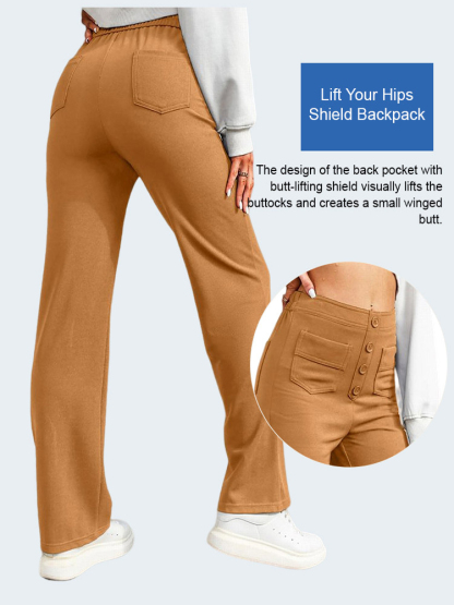 Multi-Pocket High Waisted Stretch Straight Leg Pants