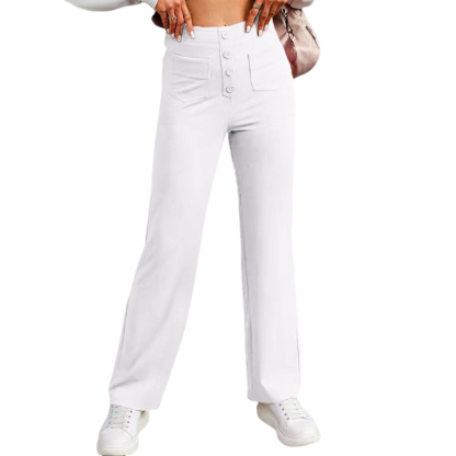 Multi-Pocket High Waisted Stretch Straight Leg Pants