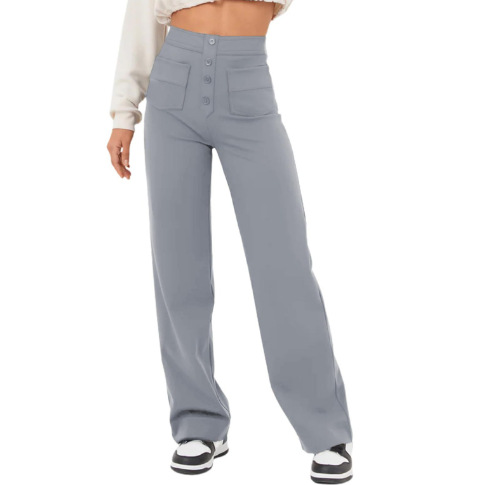 Multi-Pocket High Waisted Stretch Straight Leg Pants