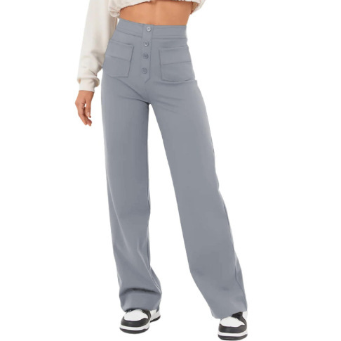 Multi-Pocket High Waisted Stretch Straight Leg Pants