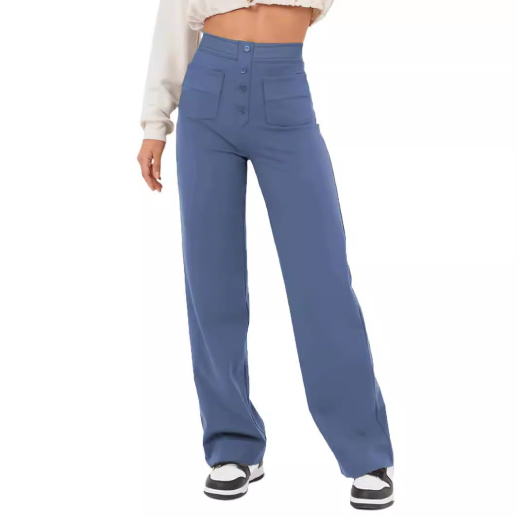 Multi-Pocket High Waisted Stretch Straight Leg Pants