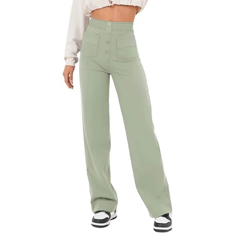 Multi-Pocket High Waisted Stretch Straight Leg Pants