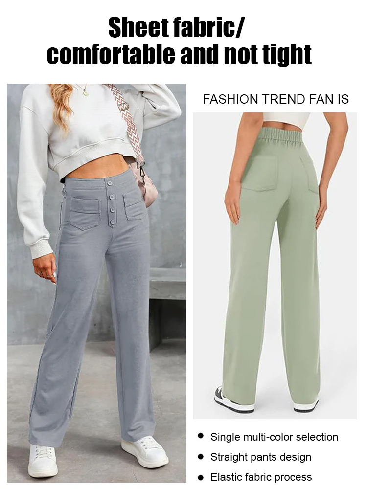 Multi-Pocket High Waisted Stretch Straight Leg Pants