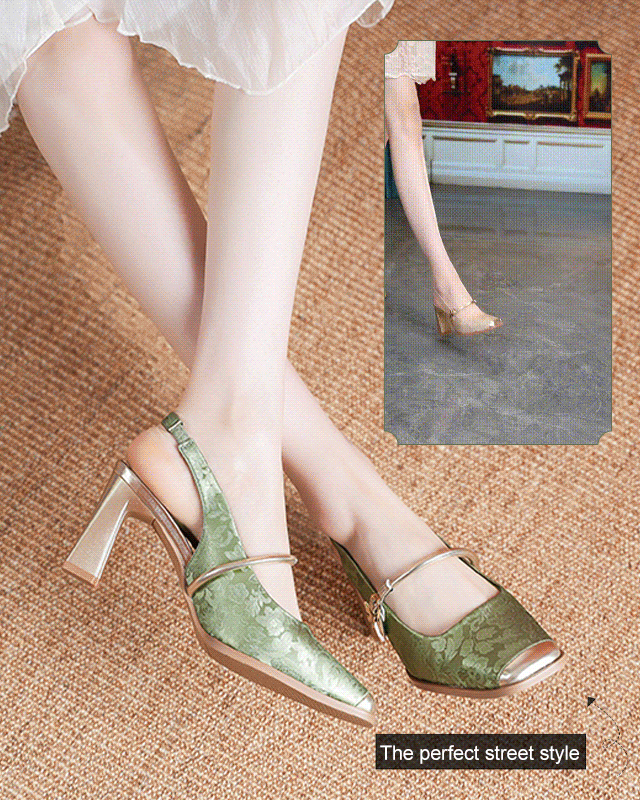  Retro French Chunky Heel Square Toe Shallow Mouth Women's Single Shoes