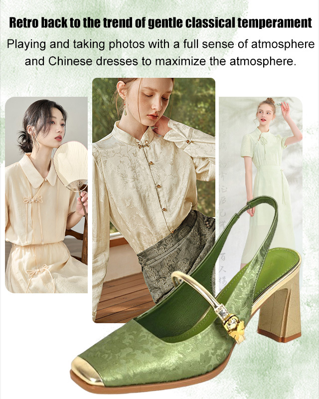  Retro French Chunky Heel Square Toe Shallow Mouth Women's Single Shoes