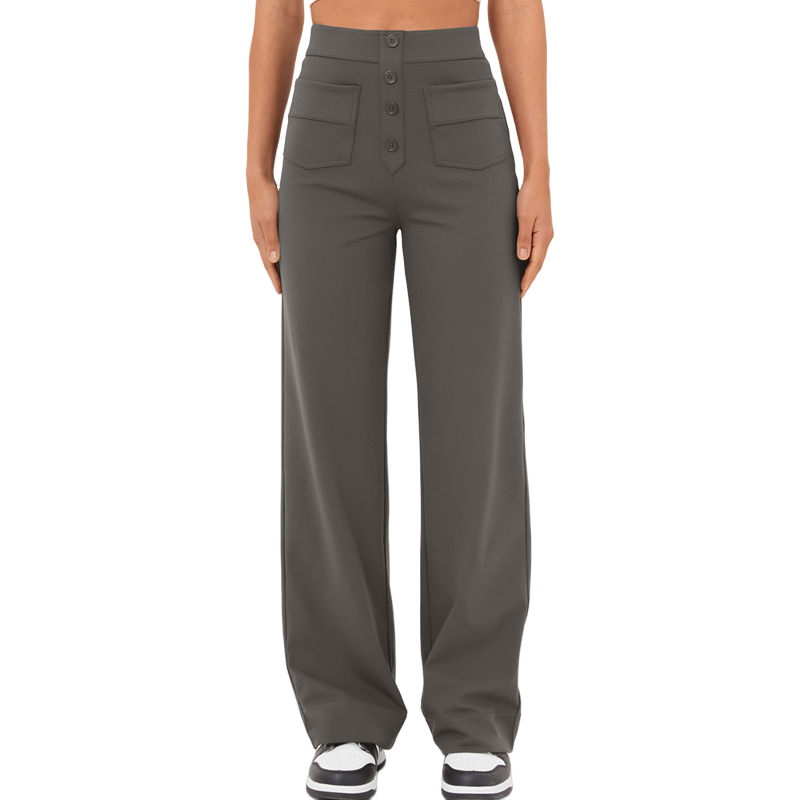 Multi-Pocket High Waisted Stretch Straight Leg Pants