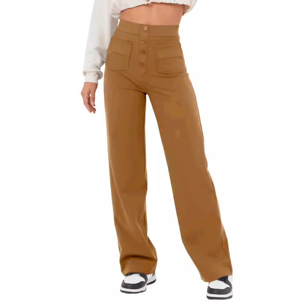 Multi-Pocket High Waisted Stretch Straight Leg Pants