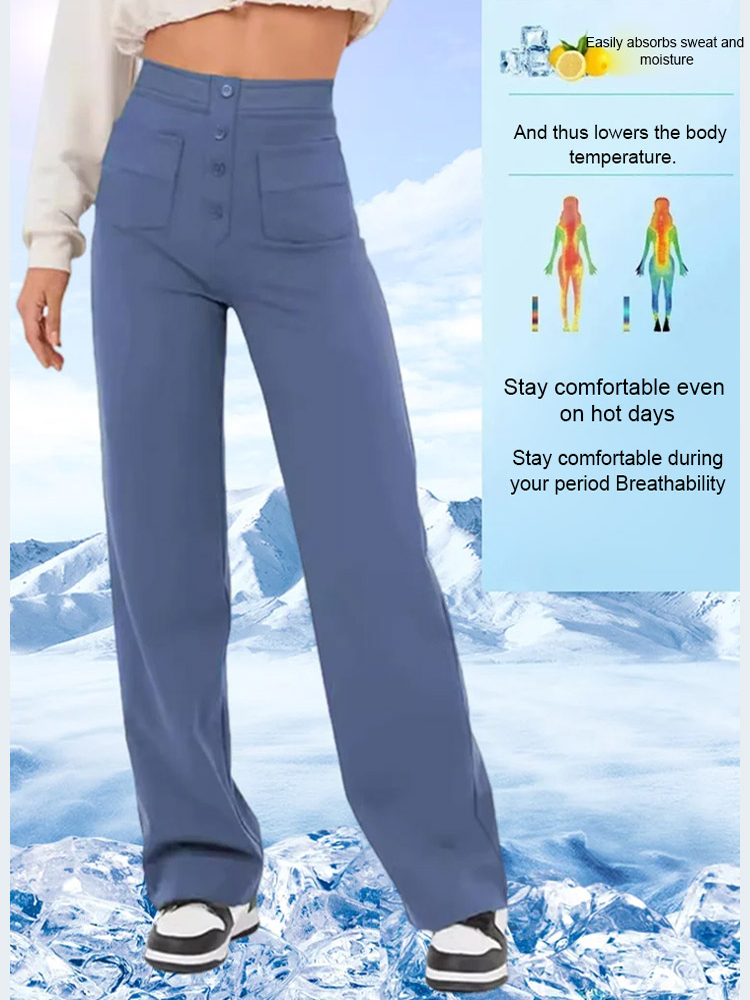 Multi-Pocket High Waisted Stretch Straight Leg Pants