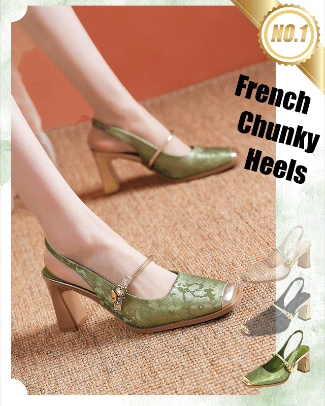  Retro French Chunky Heel Square Toe Shallow Mouth Women's Single Shoes
