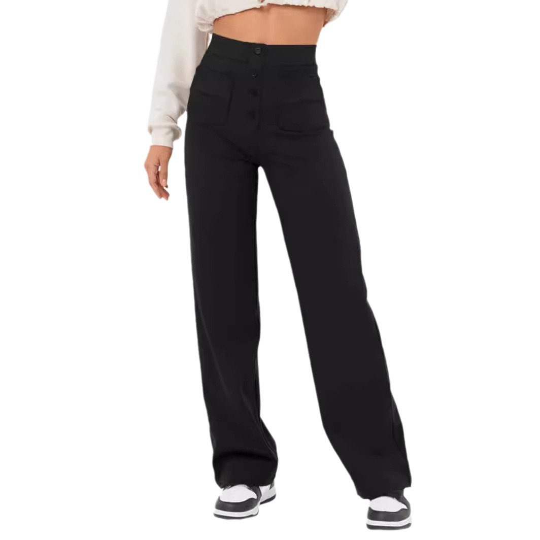 Multi-Pocket High Waisted Stretch Straight Leg Pants