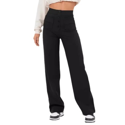 Multi-Pocket High Waisted Stretch Straight Leg Pants
