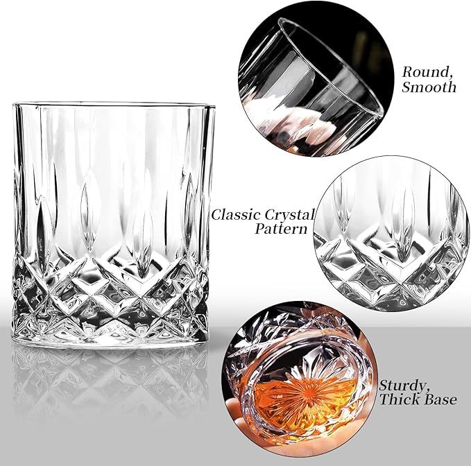 Juego de 2 vasos de whisky de diamante de 300 ml, vasos de whisky escocés, bourbon, brandy, ron, cóctel, hogar, bar, fiesta, hombres