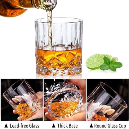 Juego de 6 vasos de whisky vintage de 300 ml, vasos de cristal para beber whisky escocés, bourbon, brandy, ron, cóctel, hogar, bar, fiesta