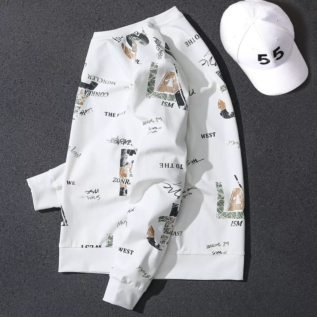 Handsome Autumn Signature Printed Round Neck Sweater Men's Trendy Brand Korean Style Casual Pullover Bottoming Shirt Versatile Long Sleeve Top