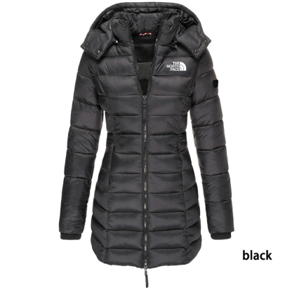 Chaqueta acolchada de longitud media para mujer, chaqueta cálida con capucha de color liso, de invierno