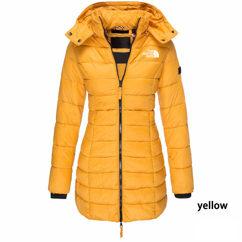 Chaqueta acolchada de longitud media para mujer, chaqueta cálida con capucha de color liso, de invierno