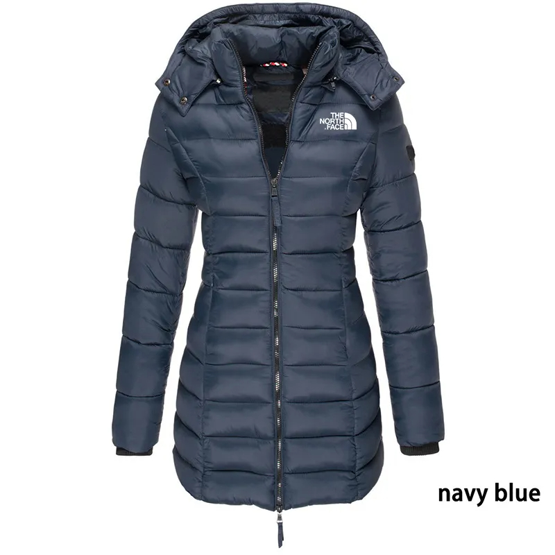 Chaqueta acolchada de longitud media para mujer, chaqueta cálida con capucha de color liso, de invierno