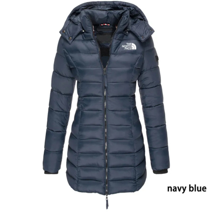 Chaqueta acolchada de longitud media para mujer, chaqueta cálida con capucha de color liso, de invierno