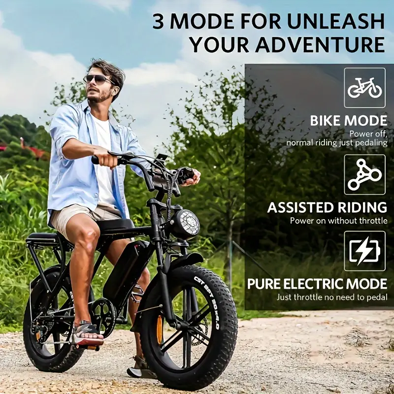 Bicicleta eléctrica, bicicleta eléctrica de montaña V8 con motor de 750 W, batería extraíble más de 15 Ah, 20 MPH, neumático de 20, bicicleta eléctrica Shi-Mano de 7 velocidades para adultos, bicicleta eléctrica de cross, bicicleta eléctrica de montaña, bicicleta eléctrica para adultos, negra detalles 3
