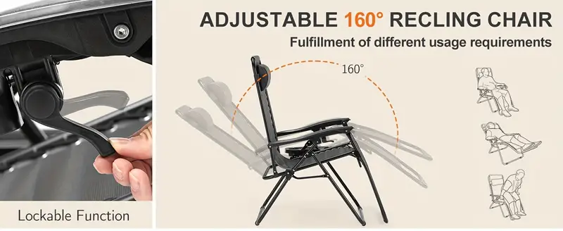 Conjunto de 2 sillas de salón de gravedad cero, ángulo de inclinación ajustable ergonómico, soporte de acero y malla resistente detalles 2