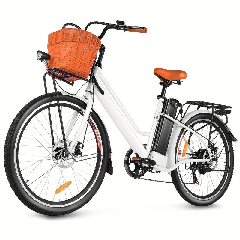 Bicicleta eléctrica de 26 para adultos, Pico 750W Bicicleta eléctrica de ciudad con marco bajo y batería de 48V/374Wh, 50 millas de autonomía, bicicleta eléctrica de paso con cesta para desplazamientos diarios detalles 1