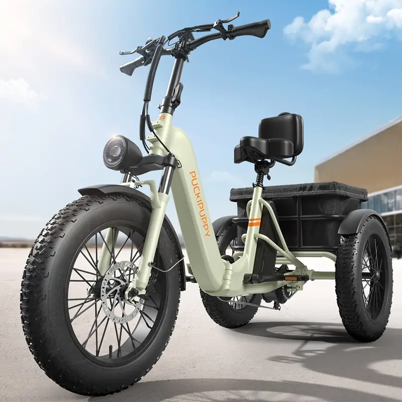 PUCKIPUPPY   for Adult with 750W Motor, 48V 18AH Cells Battery, Pickup Class 450 LB Load   with 20 Fat Tire and Large Basket, 60 Miles Range, for City and Mountain Road, Husky details 1