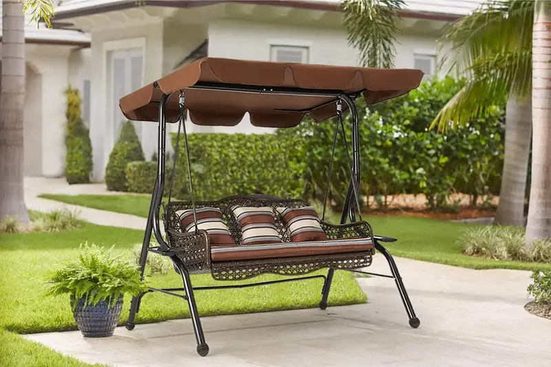   3 Seat Proch Swing Chair Patio Swing With Canopy 2 Side Trays 3 Pillows Removable Cushion Patio Wicker Swing With Stand Outdoor Swings For Adults Balcony Garden Deck Brown Rattan Sports & Outdoors Temu details 7