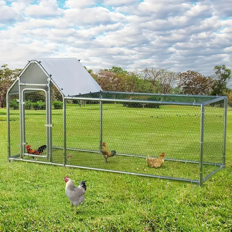 Pequeño gallinero de metal  , corral para gallinas, jaula de alambre galvanizado para gallinas y patos, jaulas para conejos con cubierta impermeable y antiultravioleta para exteriores, patio trasero y granja detalles 0