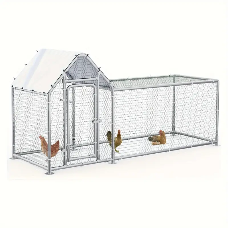 Pequeño gallinero de metal  , corral para gallinas, jaula de alambre galvanizado para gallinas y patos, jaulas para conejos con cubierta impermeable y antiultravioleta para exteriores, patio trasero y granja detalles 1