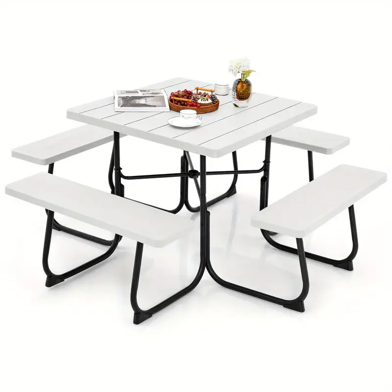 Outdoor 8 person Square Picnic Table Bench Set 4 details 0