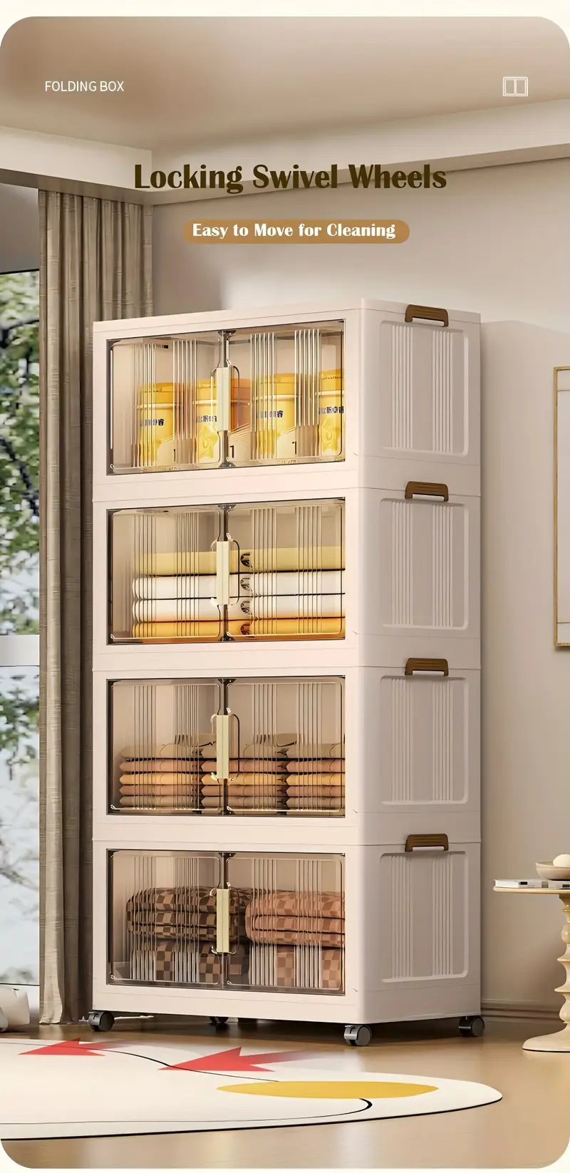 5 Contenedores de almacenamiento de plástico de 5 niveles con tapas - Gabinete de almacenamiento extragrande de 29.2 de ancho, contenedores apilables plegables con ruedas, sistema organizador plegable para armario, baño, hogar, oficina, dormitorio detalles 9