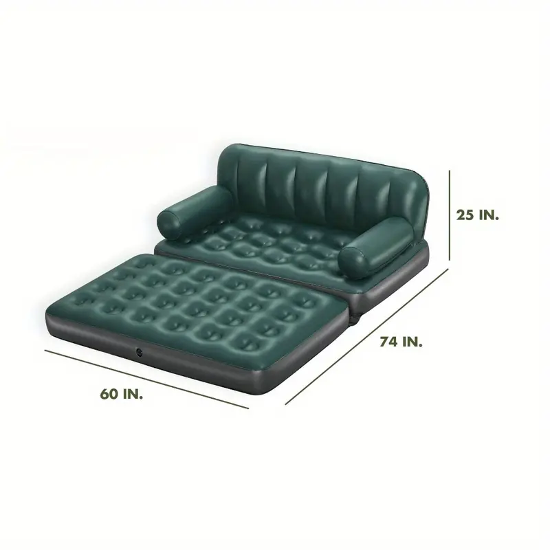 Sofá inflable 5 en 1, fácil de instalar, se puede plegar en un sofá doble, sillón reclinable doble, silla de ocio, cama litera, adecuado para el entretenimiento familiar de invitados o actividades de camping al aire libre. detalles 1
