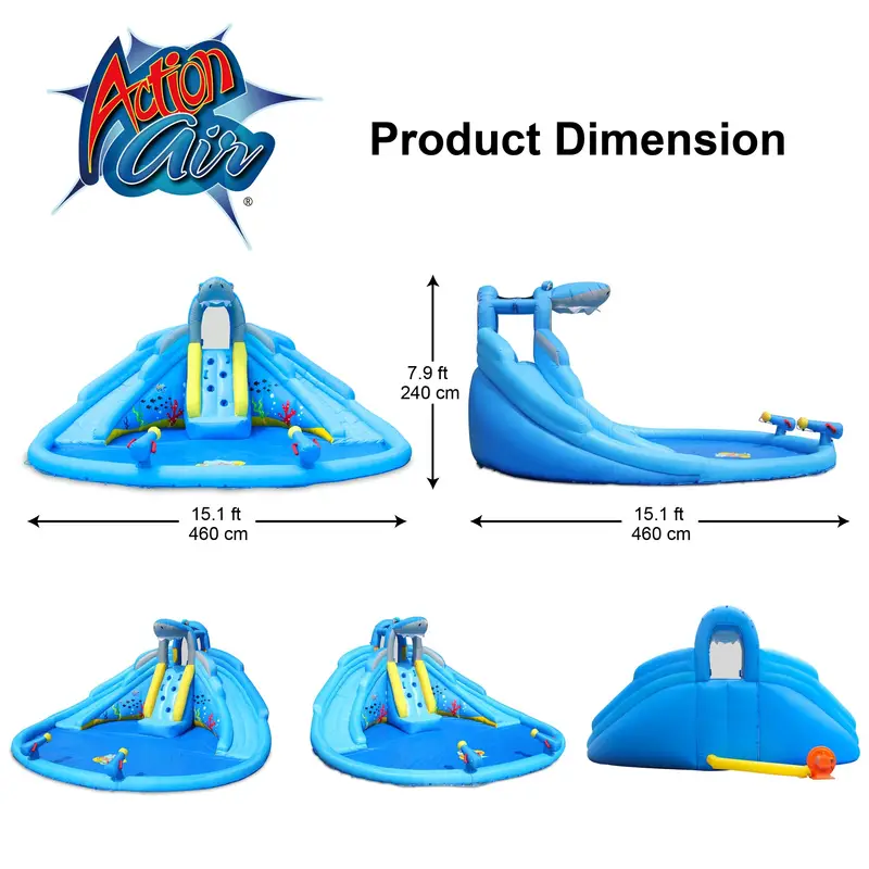 action   water slide double waterslides shark theme water park   for wet and dry 2 water sprays with huge water pool backyard details 0