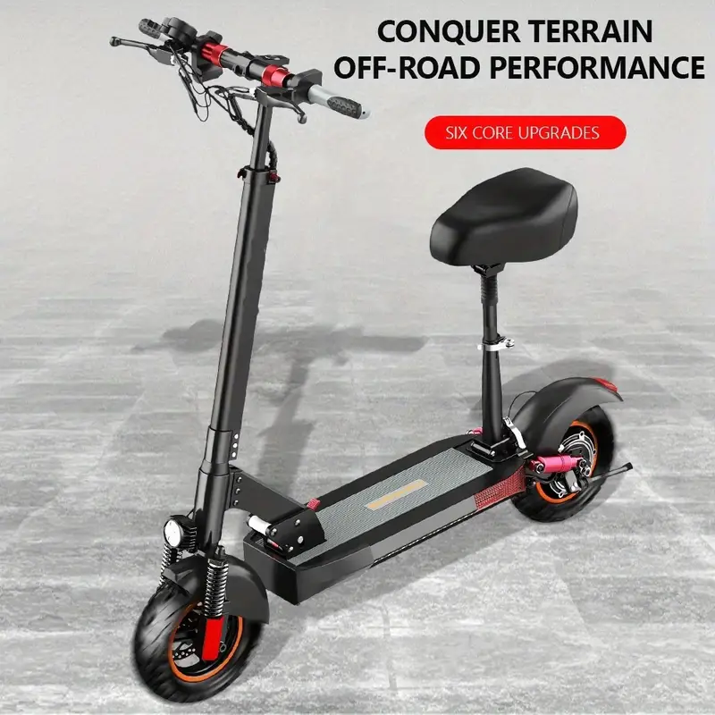 Neumáticos neumáticos de 10 pulgadas, suspensión dual, scooter eléctrico, batería de larga duración, velocidad de 20 millas por , con asiento, motor de , alcance de 31 millas. detalles 10