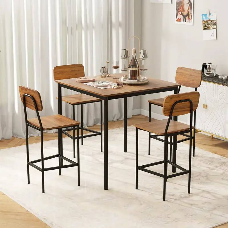 Juego de mesa de comedor   de 5 piezas con mesa   de barra y 4 taburetes, juego de mesa de cocina industrial con reposabrazos y respaldo, juego de comedor econ��mico  , sala de comedor y restaurante detalles 10