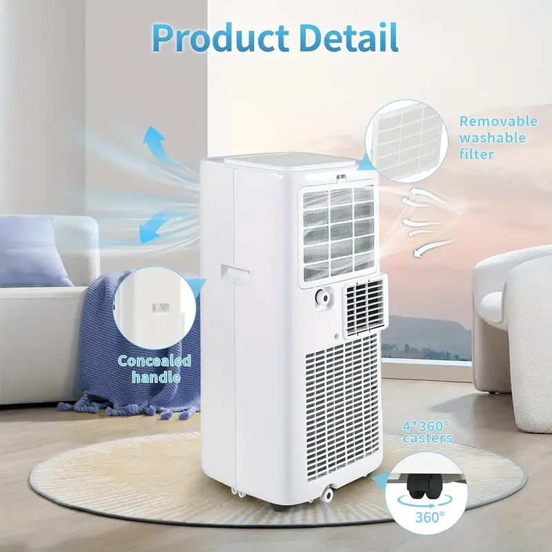 versatile 8000 btu portable air conditioning unit for rooms up to 350 sq ft features cooling dehumidifying and fan modes includes installation kit and remote control white details 5