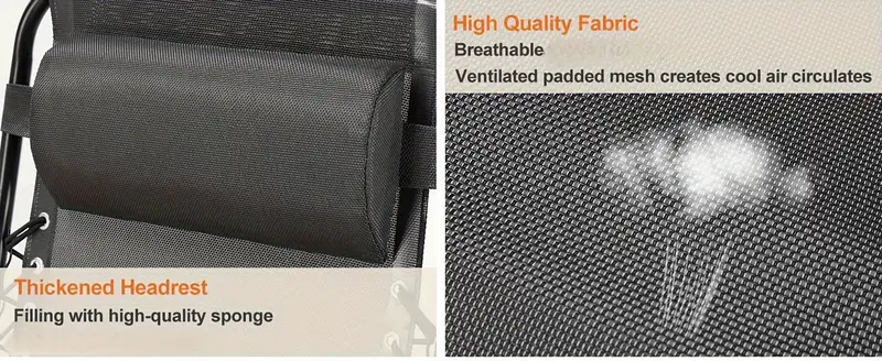 Conjunto de 2 sillas de salón de gravedad cero, ángulo de inclinación ajustable ergonómico, soporte de acero y malla resistente detalles 1