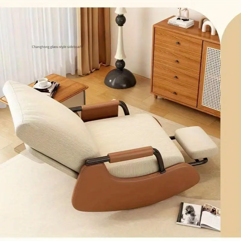 deluxe leisure rocking chair internet celebrity balcony lazy adult sofa for living room hard floor manual operation soft leather upholstery suitable for adults details 4