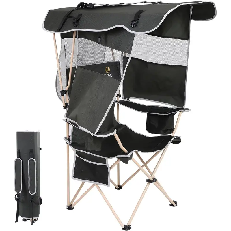 Silla de Camping con Carpa de Sombra, Asiento  , Bolsillo Lateral, Porta Vasos y Sombra Desmontable para   en   detalles 0