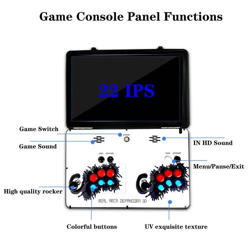     full size stand up folding arcade machines 4 player 8000 games 22 led screen 2   joysticks 2 joystick gamepad details 2