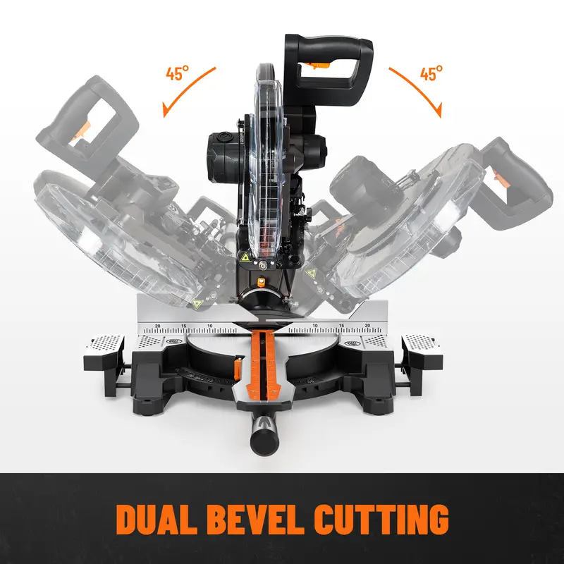 12-Inch Dual-Bevel , Compund Sliding , Ambidextrous Operation, 3800RPM, 4.2 x 13in Cutting Capacity, Laser Guide, 0-45 Bevel & Miter Cut, 9 Positive Stops, 15-Amp Corded details 4