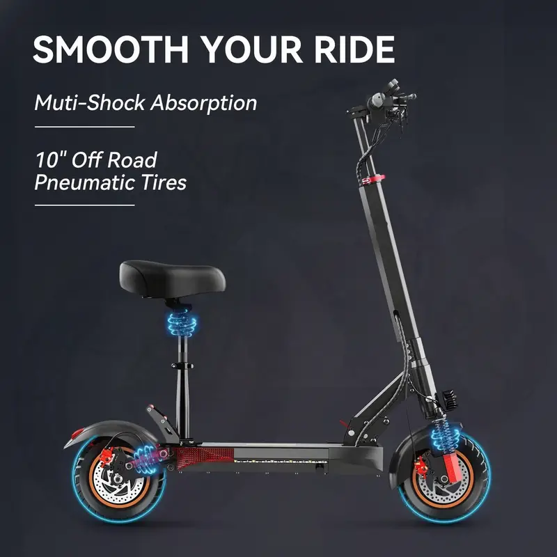 Neumáticos neumáticos de 10 pulgadas, suspensión dual, scooter eléctrico, batería de larga duración, velocidad de 20 millas por , con asiento, motor de , alcance de 31 millas. detalles 2