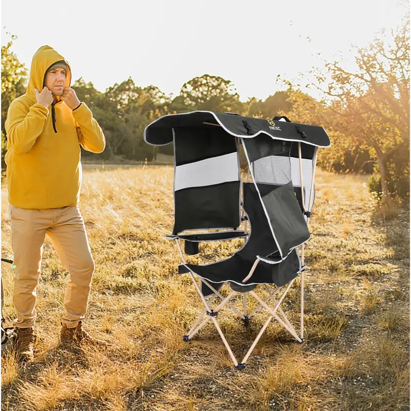 Silla de Camping con Carpa de Sombra, Asiento  , Bolsillo Lateral, Porta Vasos y Sombra Desmontable para   en   detalles 5