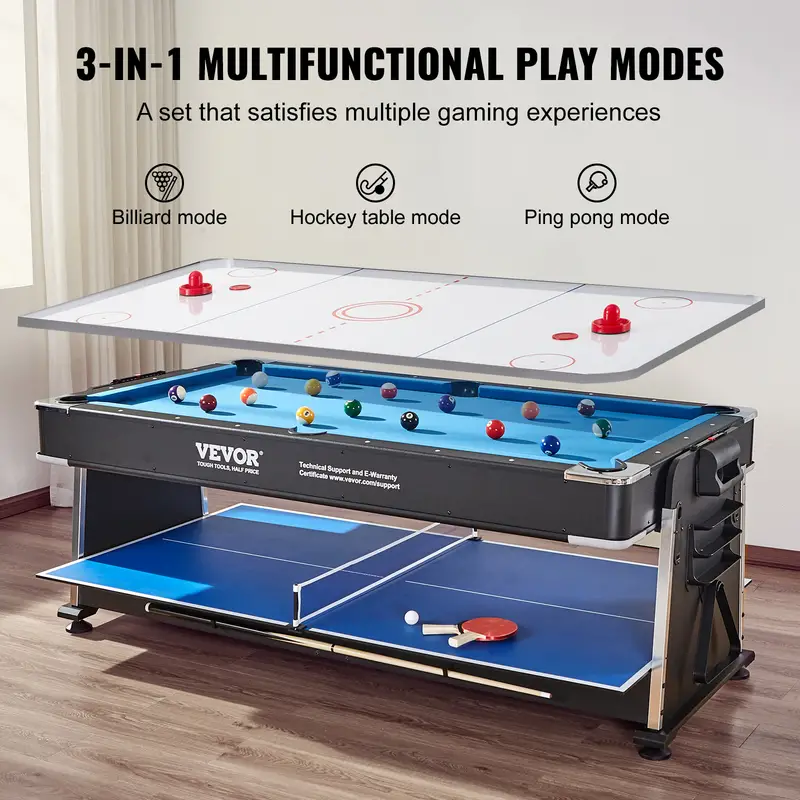   3 in 1 rotating swivel multi game table with air hockey billiards pool and table tennis 88 hockey table for game room family home   set all accessories for each game included details 0