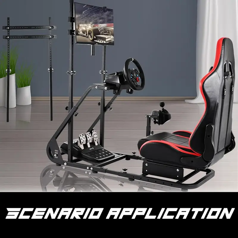 Cabina de simulaci��n de carreras de juegos     con soporte de monitor para Logitech/ /  G27 G29 T300RS TX T3PA TGT, con asiento rojo y montaje de TV, sin volante ni pedales detalles 6