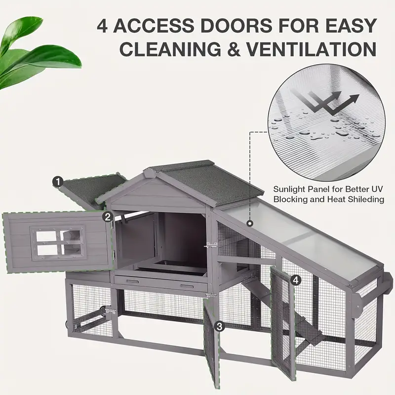 Gallinero expandible   para gallinas para exteriores con ruedas, caja nido, bandeja extraíble a prueba de fugas y panel de techo resistente a los rayos UV detalles 1