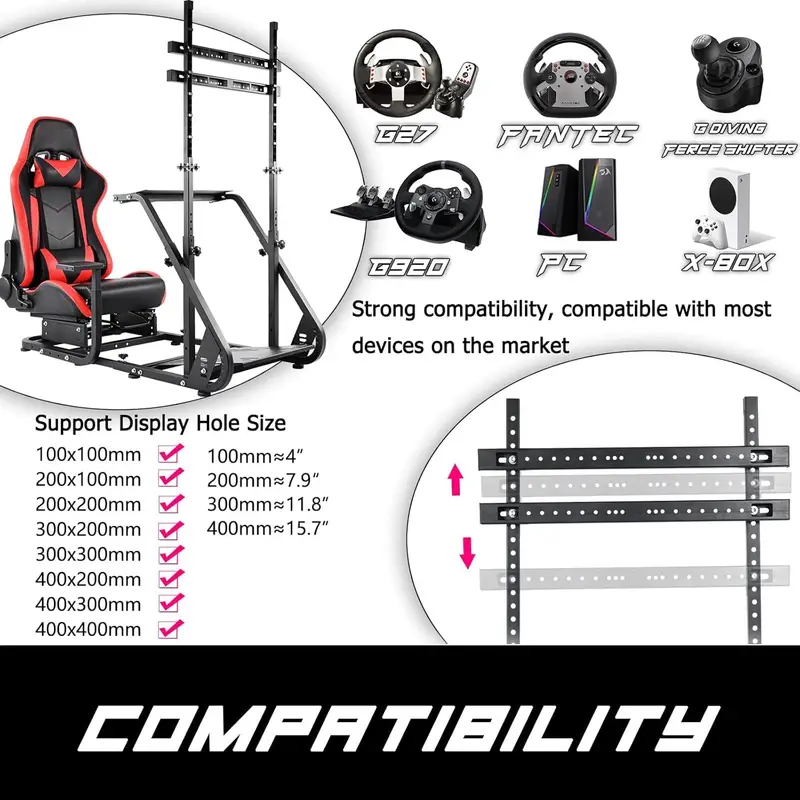 Cabina de simulaci��n de carreras de juegos     con soporte de monitor para Logitech/ /  G27 G29 T300RS TX T3PA TGT, con asiento rojo y montaje de TV, sin volante ni pedales detalles 3